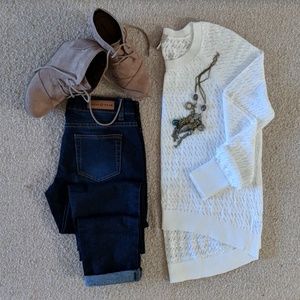 Ambar White Crewneck Sweater, Size - L